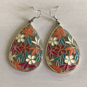 Gold multi colored drop earrings